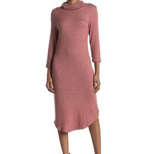 Bobeau Cowl Neck Midi Sweater Dress M Face Mask Built-in Long Sleeves Knit NWT